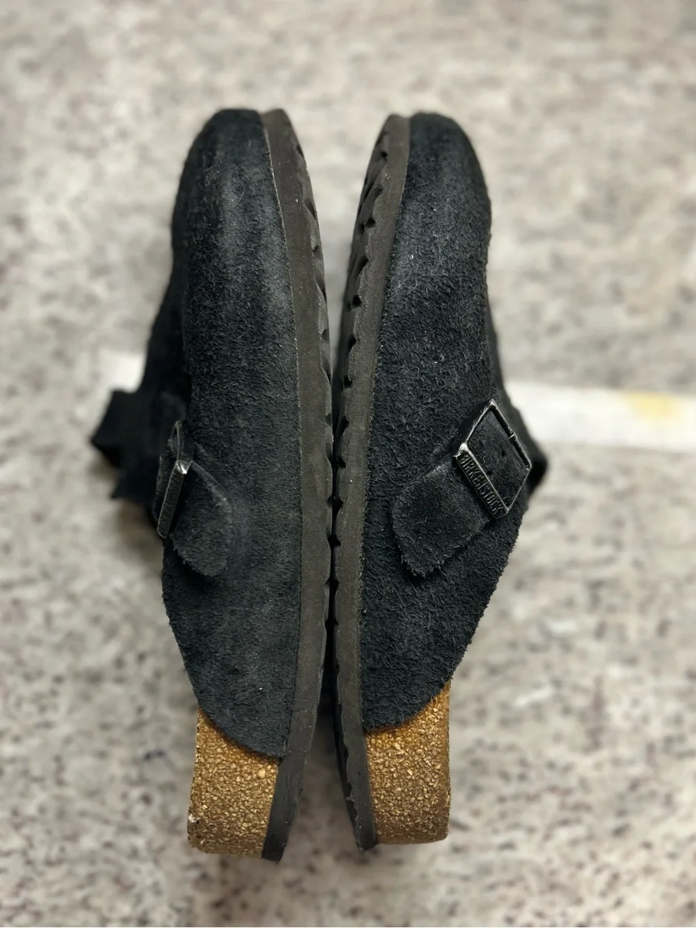 Birkenstock Boston Black Suede Slip-On Clog Mules womens size 11/mens size 9